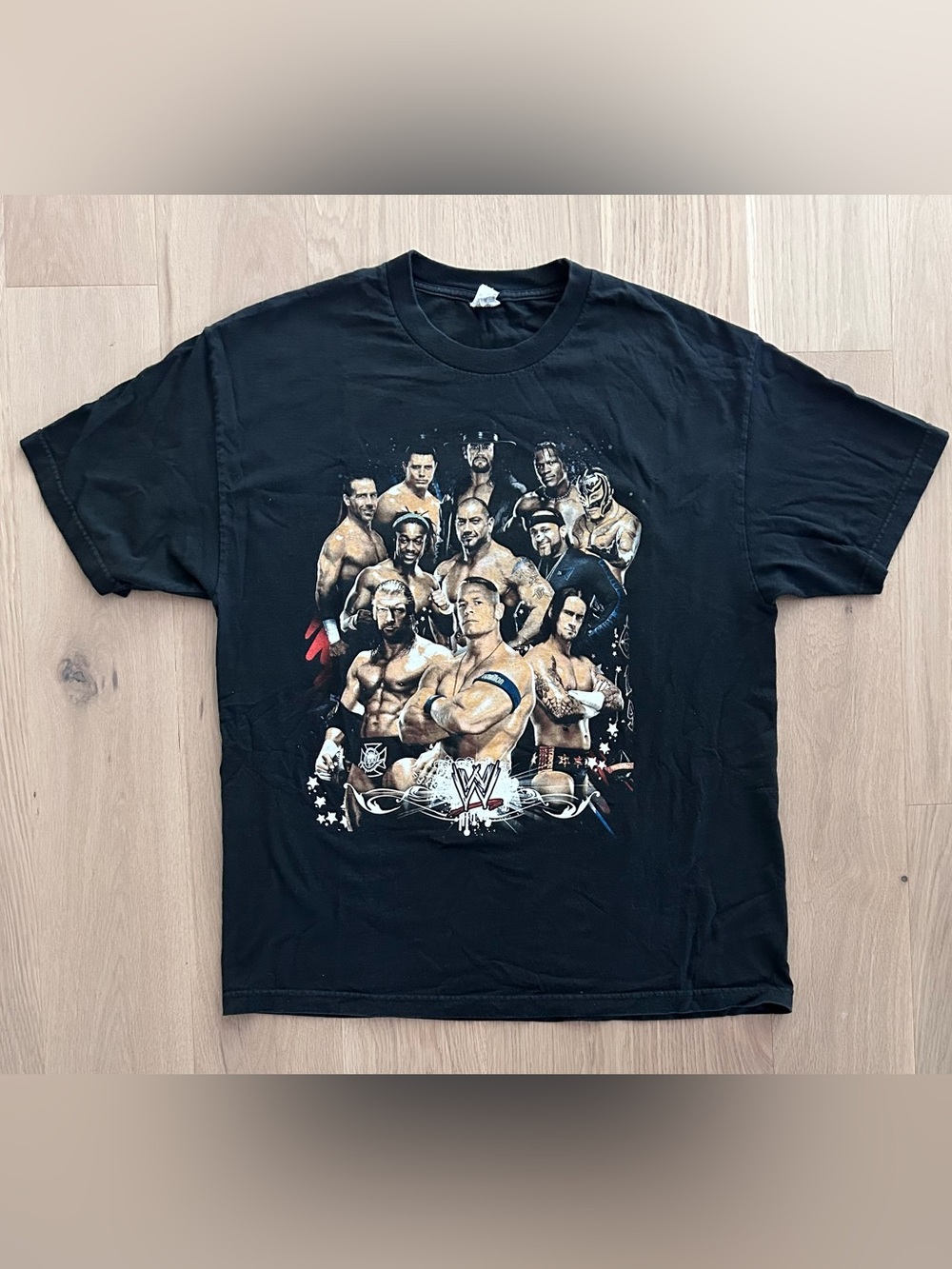 Vintage WWE AOP All Over Print Double Sided Tshirt Cena Undertaker HHH Jericho